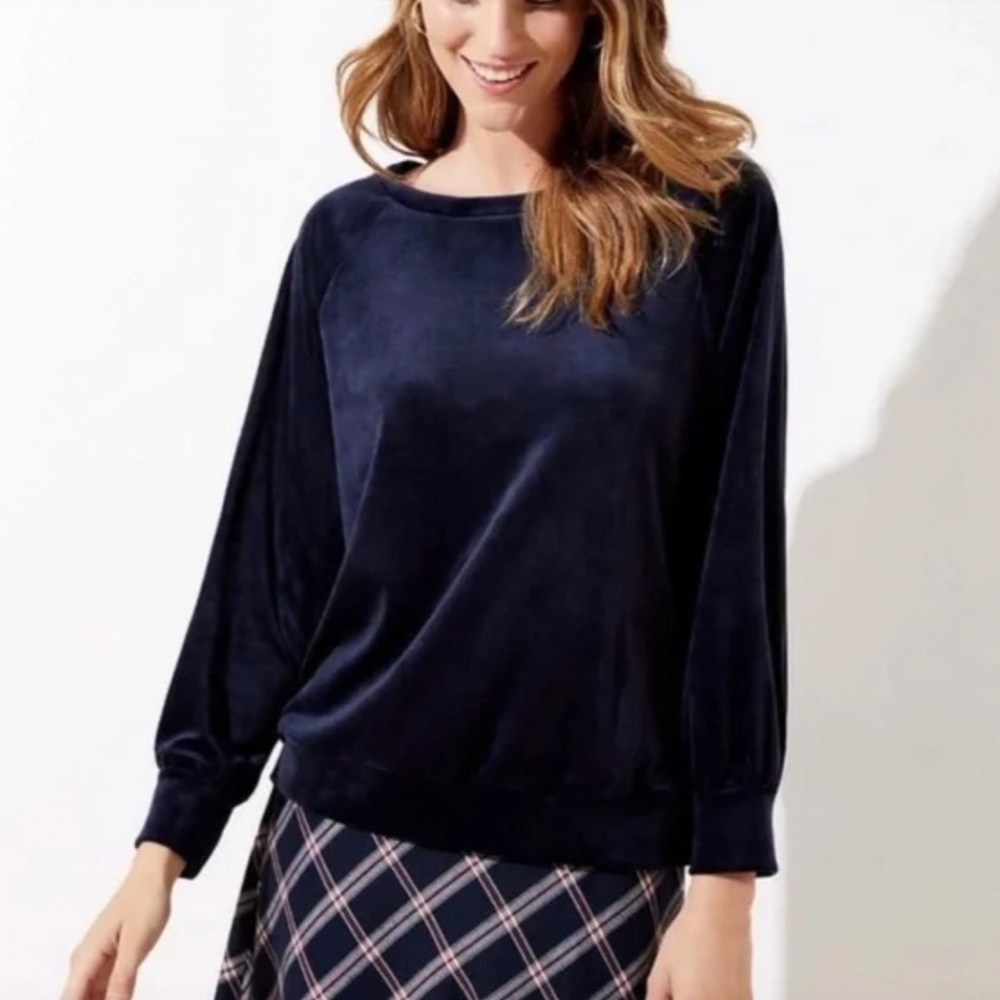 EUC Loft Navy Blue Velour Long Sleeve Sweatshirt Size 20/22